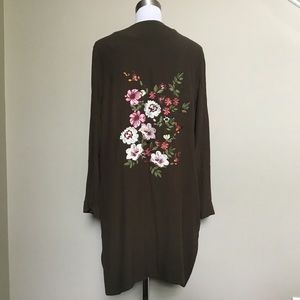 Lk New GIBSON LATIMER olive floral embroidered kimono duster M